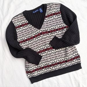 Vintage Izod V-Neck Fair Isle Snowflake Knit Sweater